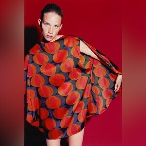 Zara Flounce Bold Orange & Brown Patterned Dress